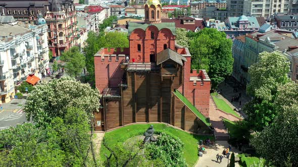 Top view of the historical complex "Golden Gate" in Kiev.