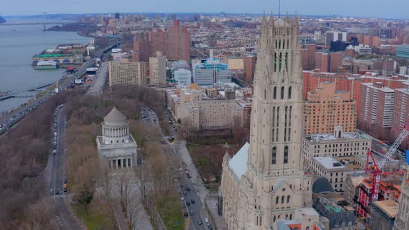 Riverside Church and General Grant National Memorial, New York. Aerial panoramic shot