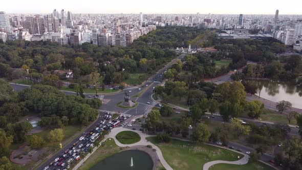 Avenida Sarmiento with Urquiza statue and Monument to Carta Magna in background, Palermo area at Bue