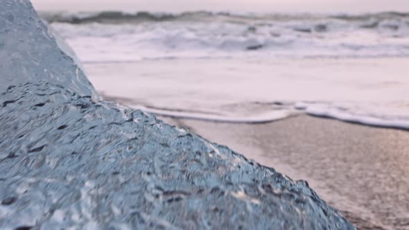 Ice and Sea on Diamond Beach Near Glacier Lagoon of Iceland