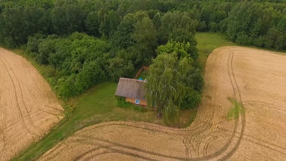 Top View Aerial Shot of Abandoned House in the Forest