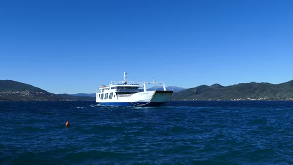 Ferry leaving Loutra Greece