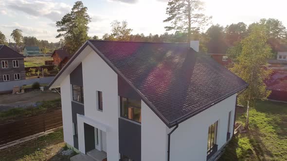 Aerial top view of new modern residential house 38