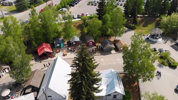 4K Drone Video of Historic Village at Pioneer Park in Fairbanks, AK during Summer Day