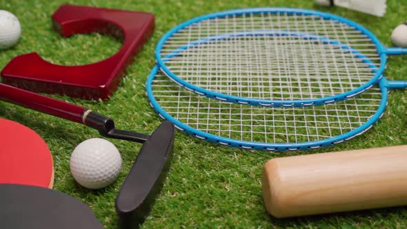 Sport Equipment for Mini Golf Badminton Ping Pong and Baseball Close Up