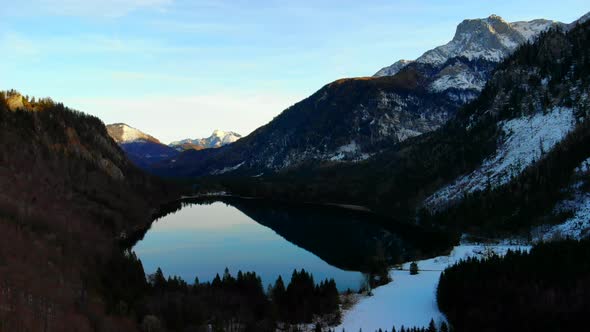 Beautiful view on the lake langbathsee and mountains drone video