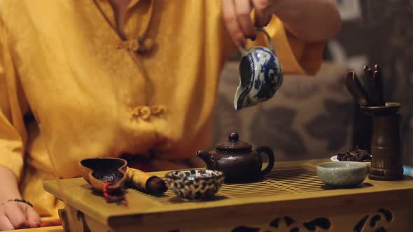 Female Hands Putting Herbal Leaves in Teapot, Performing History Art Traditions