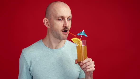 Summer Drink Funny Man Enjoying Vacation Strange