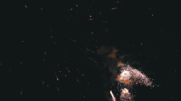 Fireworks Flashing in the Night Sky. Slow Motion. Real Fireworks with Smoke