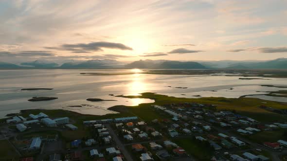 Fantastic Aerial Views of the Landscape in Iceland with Vestrahorn Mountains on the Horizon