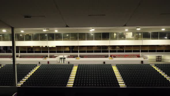 Aerial video of stadium seating at night