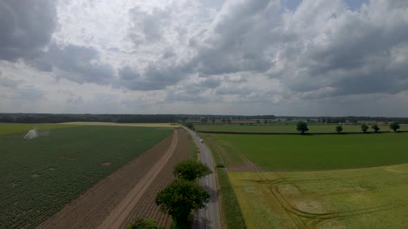 Aerial footage of a Norfolk road in the countryside