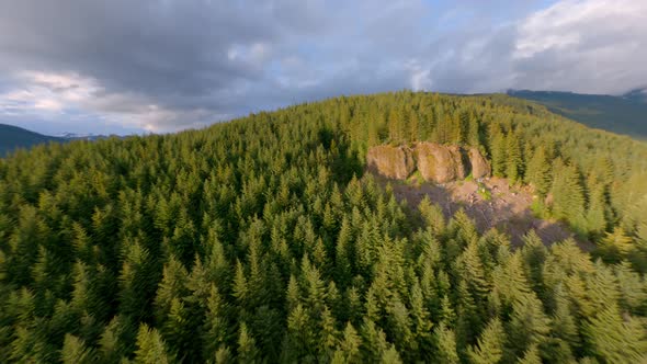 Remote Road With Parked Car In Coniferous Forest Mountains In Mamquam River Near Squamish and Whistl