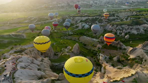 Aerial view Hot air baloons in Turkey 4 K