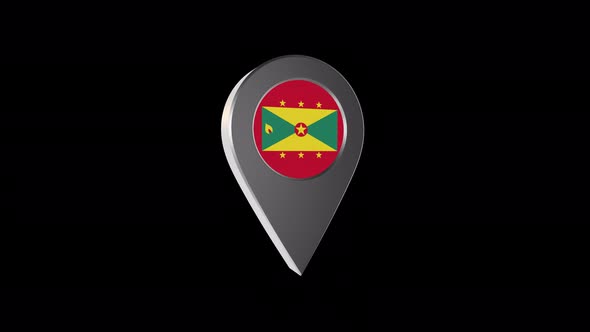 3d Animation Map Navigation Pointer With Grenada Flag With Alpha Channel - 4K