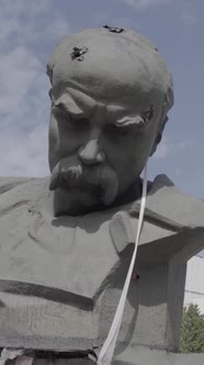 Vertical Video of the War in Ukraine  the Shot Monument to Shevchenko