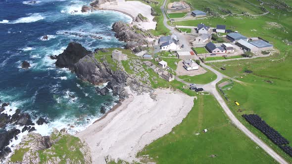 Aerial View of the Beautiful Coast Next To Carrickabraghy Castle - Isle of Doagh, Inishowen, County