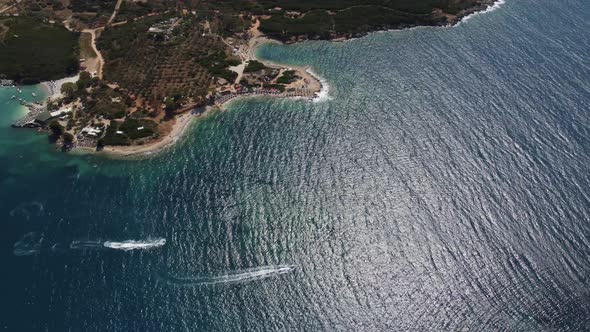 Idyllic Tropical Coastline Aerial View Paradise Beach in Albania Vacations Holiday Concept