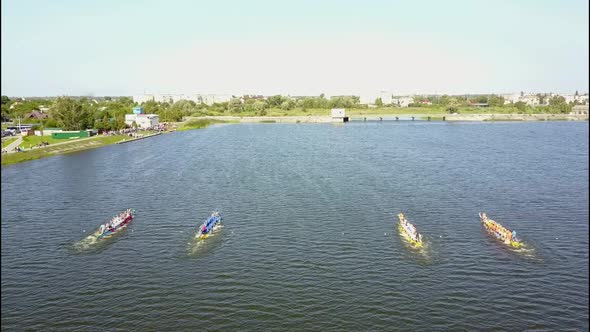 Close Up of a Men's Rowing Team at the Beginning of Their Race