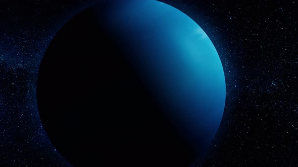 Amazing abstraction of blue Neptune planet rotating among endless stars in outer space