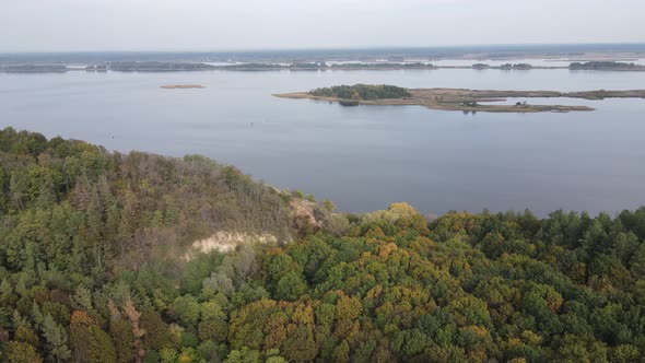 Beautiful Aerial View of the River Dnipro. Ukraine, Slow Motion