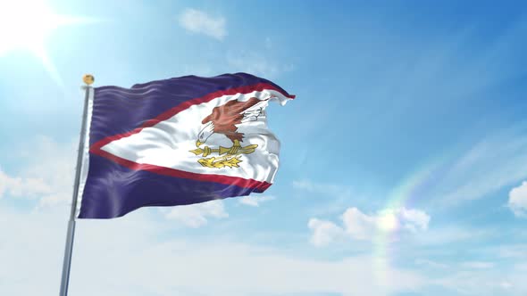 American Samoa Flag Waving at Wind in the blue Sky