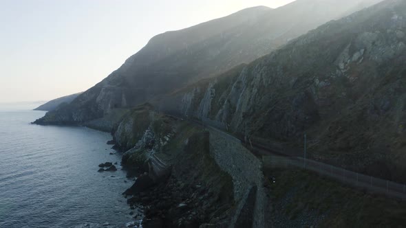 Aerial view of the Bray mountains during a sunny day in Ireland