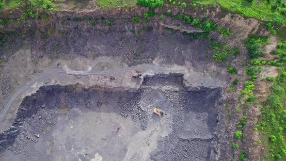 Aerial Flight Over the Quarry of Sand and Stone