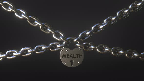WEALTH Word on a Padlock Holding Metal Chains alt
