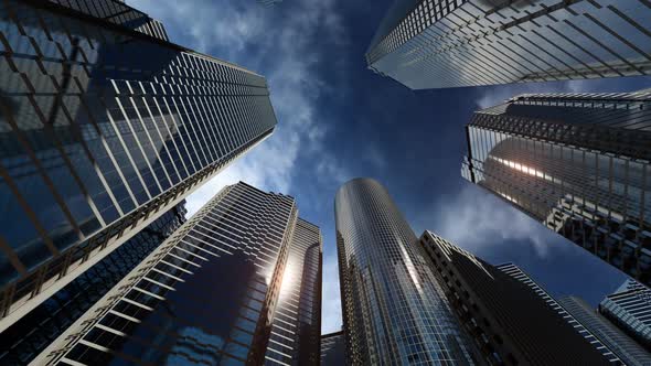 business district business center. timelapse of high-rise mirrored buildings. concept of business,