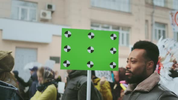 Activist Strike Workers. Protester Revolution on Street in City. Blank Poster