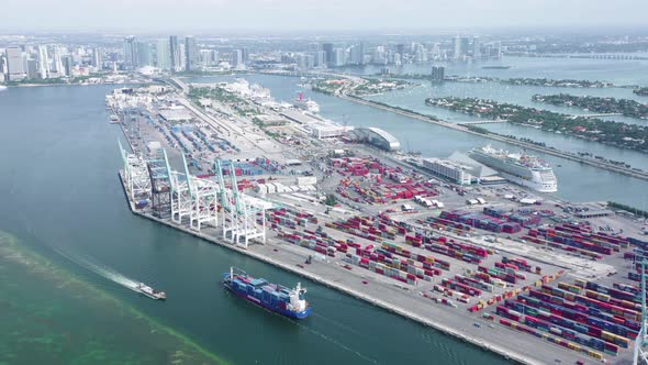 Daytime Aerial View of Port Miami. Transport and Logistic Center on Its Everyday Life alt