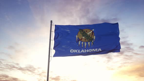 State Flag of Oklahoma Waving in the Wind