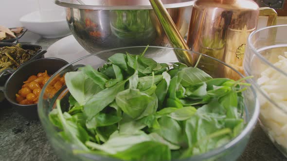 Lots of Fresh Ingredients diplayed on a Marble Countertop in an Italian Gourmet Restaurant