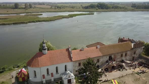 Aerial to Starokostiantyniv Castle Built at the Confluence of the Sluch and Ikopot Rivers Ukraine