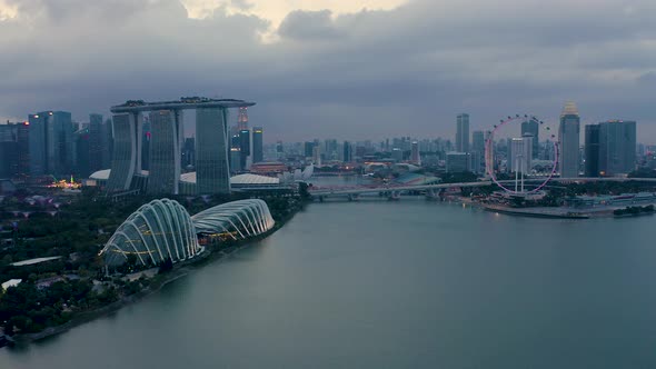 Drone Aerial view 4k Footage of the Marina Bay Sands in Singapore City
