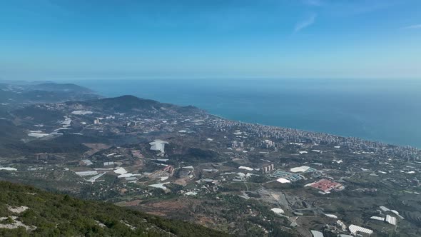 View of the city from the mountain aerial view 4 K