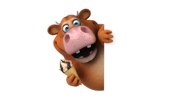 Fun 3D cartoon cow with an ice cream alt