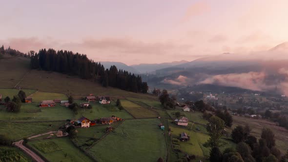 Beautiful Carpathian Countryside Landscape Aerial View