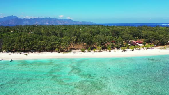 Aerial drone sky of paradise tourist beach adventure by shallow water and clean sand background of a