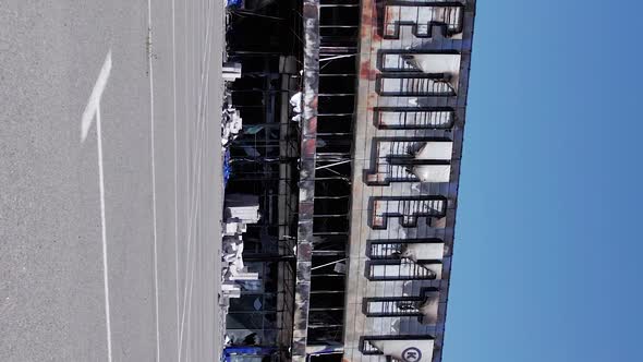 Vertical Video of a Destroyed Shopping Mall During the War in Bucha Ukraine