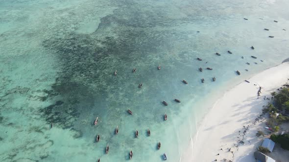 Coastal Landscape of Zanzibar Tanzania  Boats Near the Shore