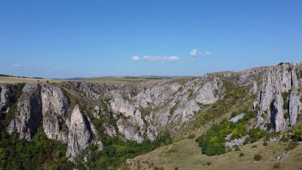 Left Pan Aerial View Of Tureni Gorges In Romania