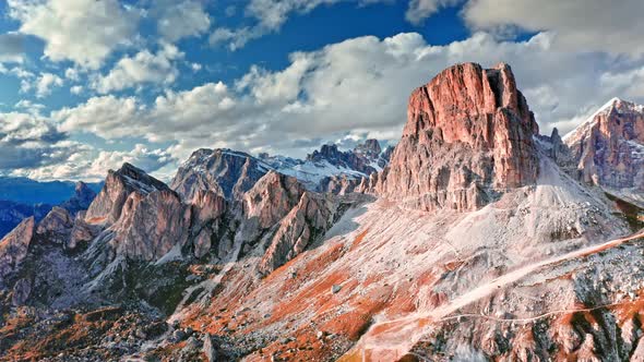 Aerial view of Averau peak near Passo Giau, Dolomites, Italy