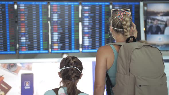 Woman Child Baby Tourist Caucasian Airport Wearing Protective Medical Mask