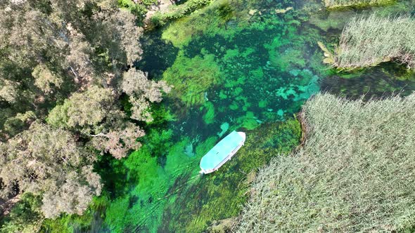 Aerial view of drone 'Azmak' river in the 'Akyaka' town - Gokova / Mugla - TURKEY