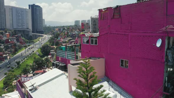 Closeup of Famous Pink District with Vibrant Slum in Mexico City Suburban, 