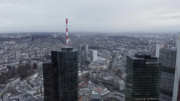 Upper Storeys of Tall High Rise Business Buildings Towering High Above Town