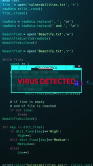 Virus Detected notification message over computer hacking program