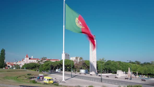 Big Portuguese Flag on Top of the Eduardo VII Park in Lisbon Portugal Timelapse